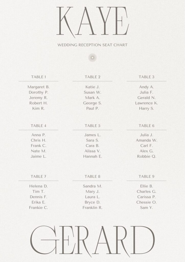 Beige Minimalist Wedding Guest Seating Chart