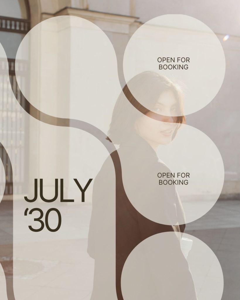 Announce bookings with this neutral editorial Canva template—modern, sleek, and perfect for creatives.