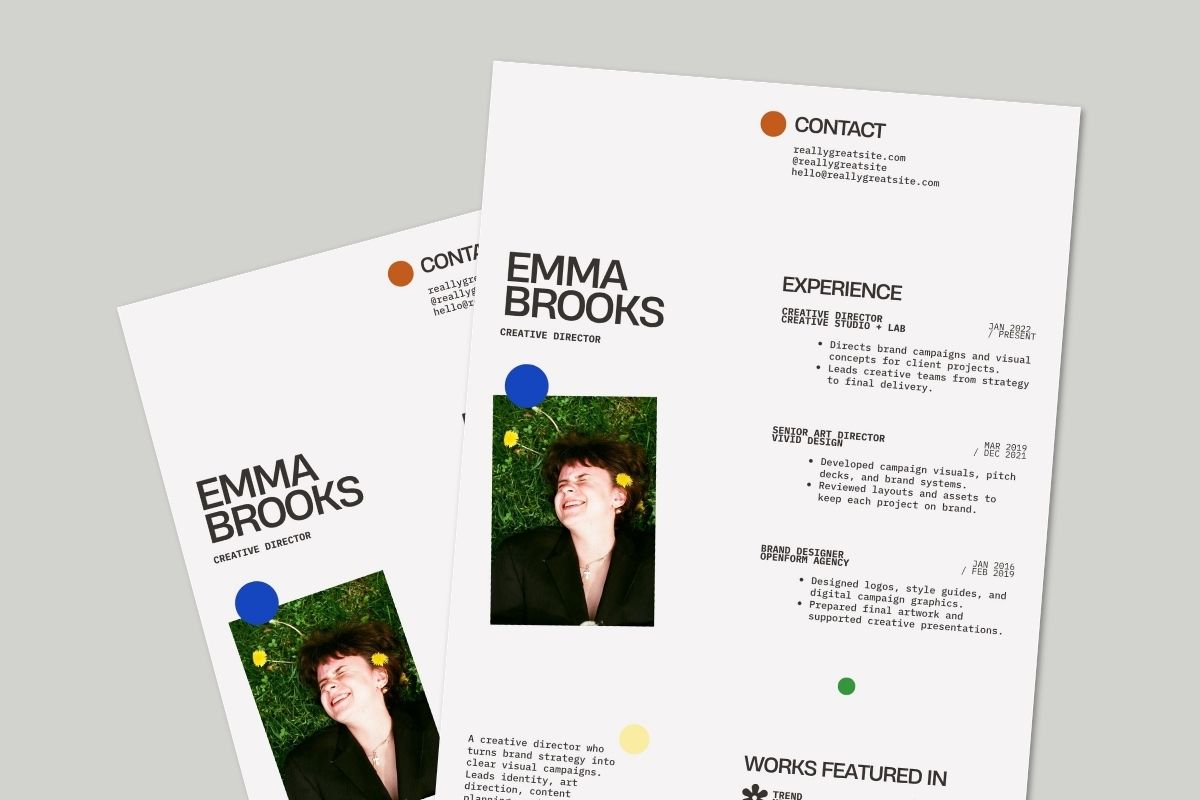 Neutral Black Modern Professional Creative Director Resume Free Canva Template